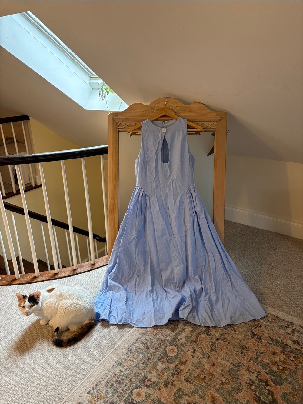 Commense Pale Blue Linen Sleeveless Maxi Dress with Keyhole